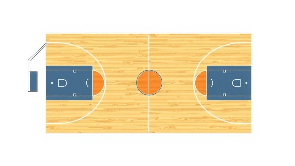 농구 코트의 기본 구조와 공간 구분을 나타내는 다이어그램