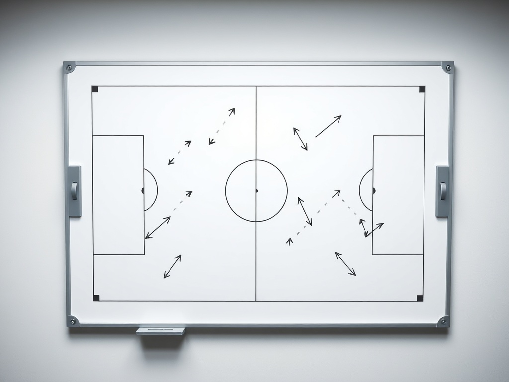 전술 보드에 표시된 선수 이동 경로와 공격 패턴 구조